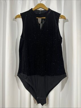 NWT MBLM by Tess Holliday Bodysuit Size 1X Black Velvet Sparkle Top
